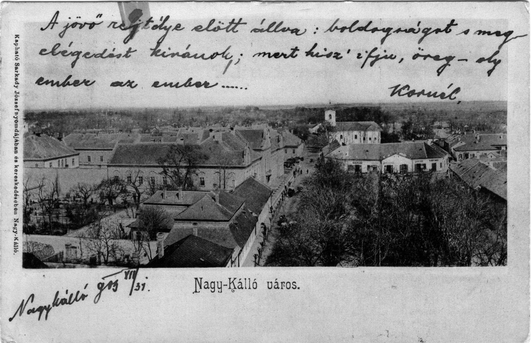 Nagykálló látképe egy képeslapon, 1903 (Jósa András Múzeum 69.181.2.)