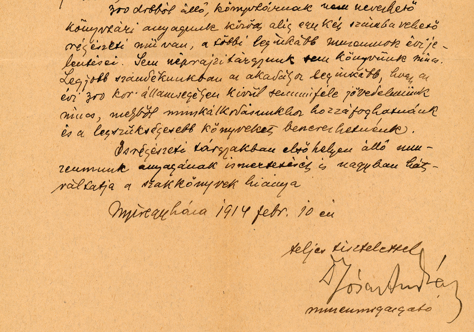 Jósa András levelének részlete 1914-ből (Jósa András Múzeum)