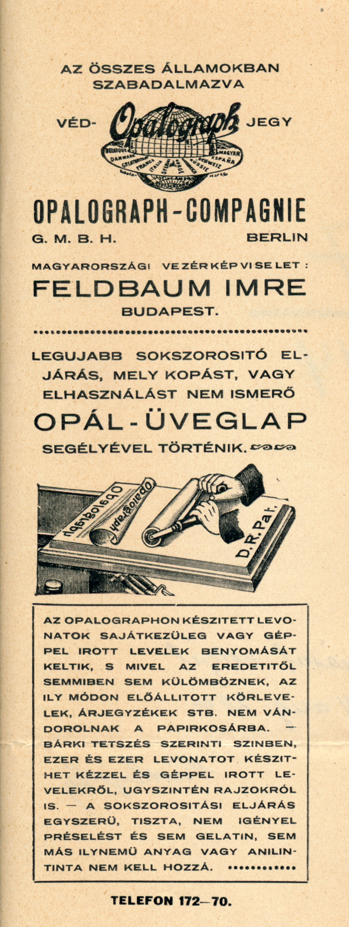Az Opalograph fénymásoló reklámja